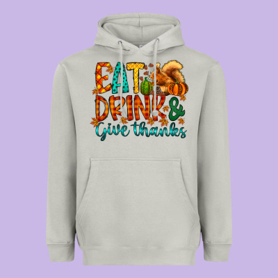 Eat Drink Give Thanks Heavyweight Hoodie Designed By Cowhidedigitalart