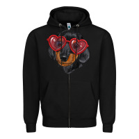 Black dachshund with love glasses Zipper Hoodie - RanaPortraitStore