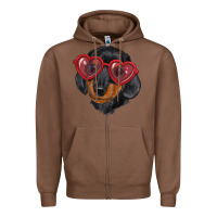Chestnut dachshund with love glasses Zipper Hoodie - RanaPortraitStore