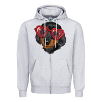 Heather Grey dachshund with love glasses Zipper Hoodie - RanaPortraitStore