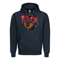 Navy dachshund with love glasses Zipper Hoodie - RanaPortraitStore