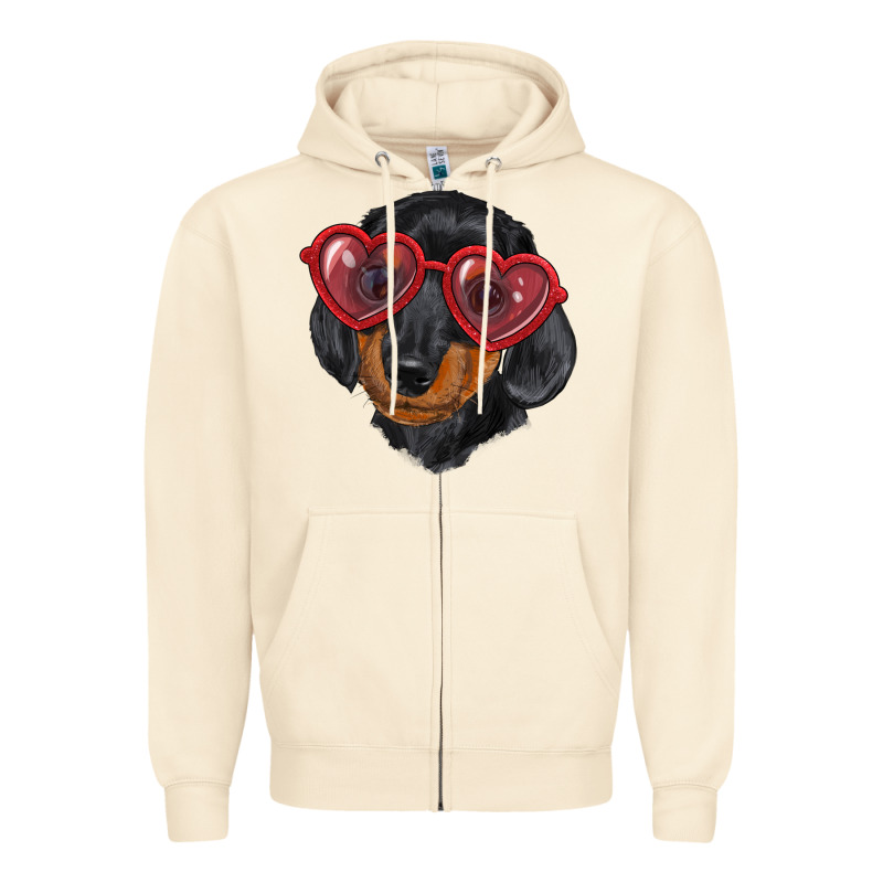 Dachshund With Love Glasses Zipper Hoodie by RanaPortraitStore | Teevron