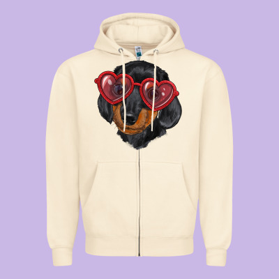 Zipper Hoodie dachshund with love glasses