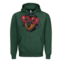 Sports Green dachshund with love glasses Zipper Hoodie - RanaPortraitStore