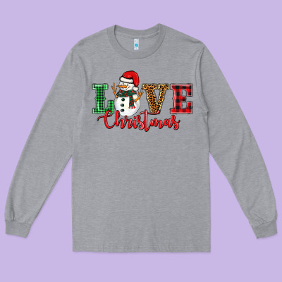 Love Christmas Snowman Long Sleeve Tee Designed By Barkaloodesign