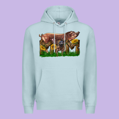 Western Mom With Duroc Pig And Baby Pig Premium Hoodie Designed By Lillyallendesigns