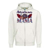 Oatmeal Heather American mama with cowboy Zipper Hoodie - texasbilliewilder