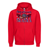 Red American mama with cowboy Zipper Hoodie - texasbilliewilder