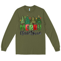 Army Green merry christmas trees Long Sleeve Tee - MaliasSmallBusiness