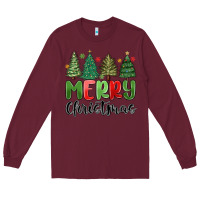 Burgundy merry christmas trees Long Sleeve Tee - MaliasSmallBusiness