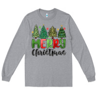 Heather Grey merry christmas trees Long Sleeve Tee - MaliasSmallBusiness