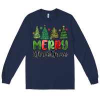 Navy merry christmas trees Long Sleeve Tee - MaliasSmallBusiness