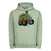 Pigment Oil Green monster truck and t rex dinosaur Urban Hoodie - MaliasSmallBusiness
