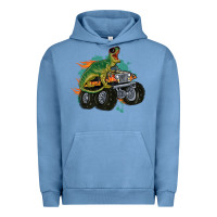 Pigment Pebble Blue monster truck and t rex dinosaur Urban Hoodie - MaliasSmallBusiness