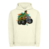 Pigment Pistachio monster truck and t rex dinosaur Urban Hoodie - MaliasSmallBusiness