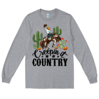 Heather Grey creepin it country rodeo Long Sleeve Tee - MaliasSmallBusiness