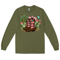 Army Green cowboy boots with cactus Long Sleeve Tee - MaliasSmallBusiness