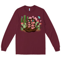 Burgundy cowboy boots with cactus Long Sleeve Tee - MaliasSmallBusiness