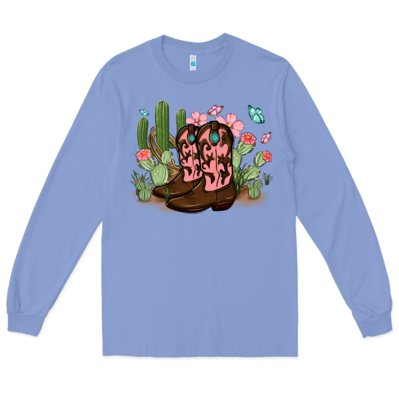 Cowboy Boots With Cactus Long Sleeve Tee by MaliasSmallBusiness | Teevron