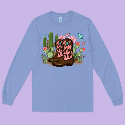 Long Sleeve Tee cowboy boots with cactus