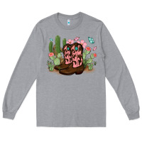 Heather Grey cowboy boots with cactus Long Sleeve Tee - MaliasSmallBusiness