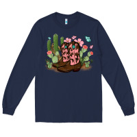 Navy cowboy boots with cactus Long Sleeve Tee - MaliasSmallBusiness