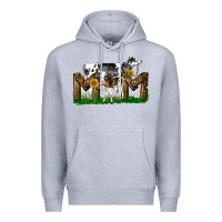 Heather Grey Western Holstein Cow And Baby Cow Mom Premium Hoodie - LillyAllenDesigns