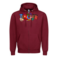 Burgundy American teacher Zipper Hoodie - texasbilliewilder