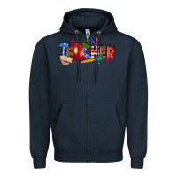 Navy American teacher Zipper Hoodie - texasbilliewilder