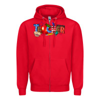 Red American teacher Zipper Hoodie - texasbilliewilder