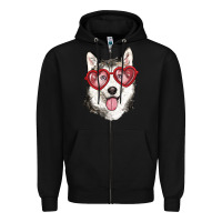 Husky With Love Glasses Zipper Hoodie | Teevron