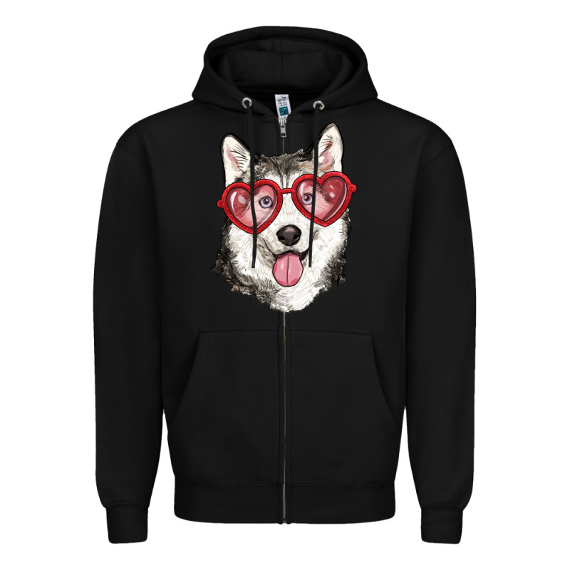 Husky With Love Glasses Zipper Hoodie by RanaPortraitStore | Teevron