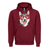 Burgundy husky with love glasses Zipper Hoodie - RanaPortraitStore