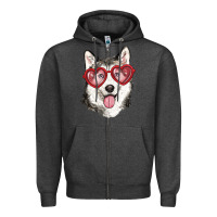 Charcoal Heather husky with love glasses Zipper Hoodie - RanaPortraitStore