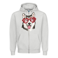 Dove Grey husky with love glasses Zipper Hoodie - RanaPortraitStore