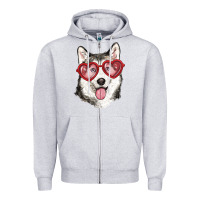 Heather Grey husky with love glasses Zipper Hoodie - RanaPortraitStore