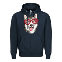 Navy husky with love glasses Zipper Hoodie - RanaPortraitStore