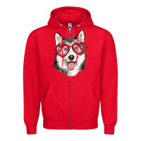 Red husky with love glasses Zipper Hoodie - RanaPortraitStore