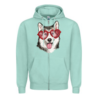 Seafoam husky with love glasses Zipper Hoodie - RanaPortraitStore