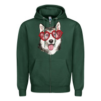 Sports Green husky with love glasses Zipper Hoodie - RanaPortraitStore