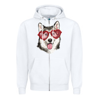 White husky with love glasses Zipper Hoodie - RanaPortraitStore