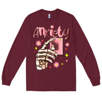 Burgundy anxiety skeleton hand Long Sleeve Tee - MaliasSmallBusiness