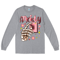 Heather Grey anxiety skeleton hand Long Sleeve Tee - MaliasSmallBusiness