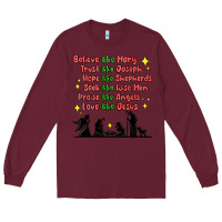 Burgundy jesus and family belive like mary Long Sleeve Tee - MaliasSmallBusiness