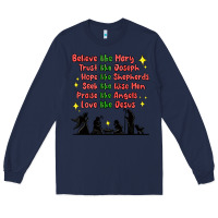 Navy jesus and family belive like mary Long Sleeve Tee - MaliasSmallBusiness