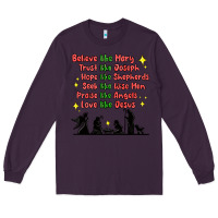 Plum jesus and family belive like mary Long Sleeve Tee - MaliasSmallBusiness