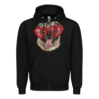 Black pug with love glasses Zipper Hoodie - RanaPortraitStore