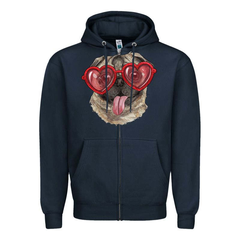 Pug With Love Glasses Zipper Hoodie by RanaPortraitStore | Teevron