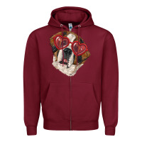 Burgundy saint bernard with love glasses Zipper Hoodie - RanaPortraitStore