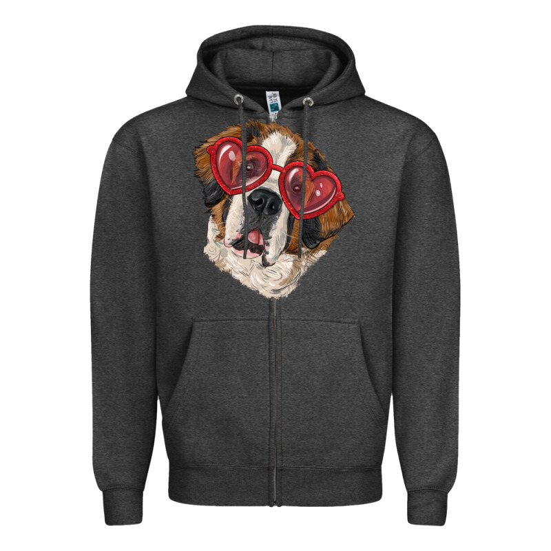 Saint Bernard With Love Glasses Zipper Hoodie by RanaPortraitStore | Teevron